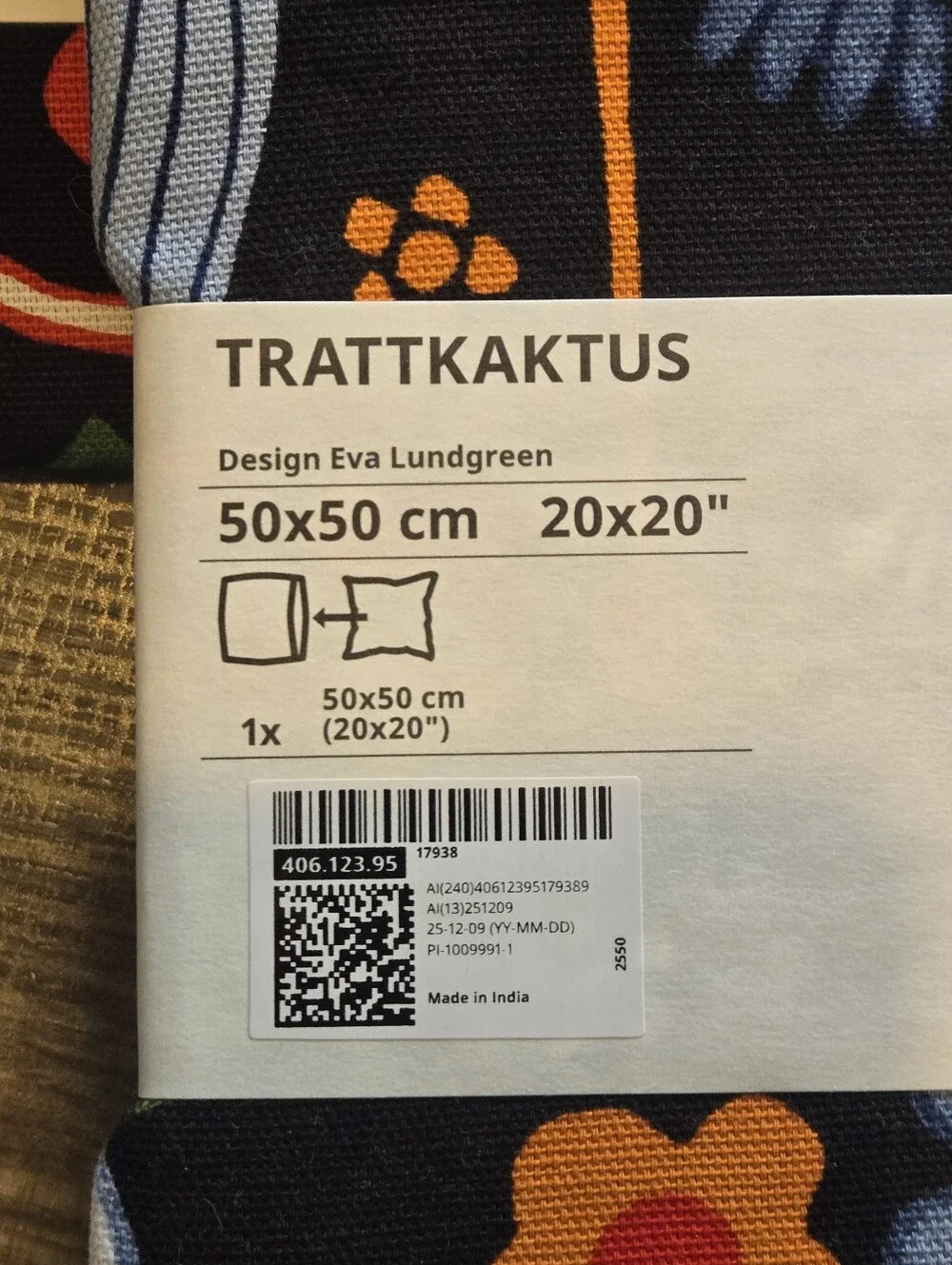 2 TRATTAKTUS Pillow Cover in Black with Orange, Blue & Yellow Floral Accents